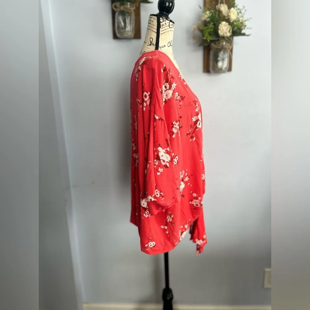 Mauby Floral print knotted blouse bohemian festival hippie relaxed‎ fit - Picture 4 of 11